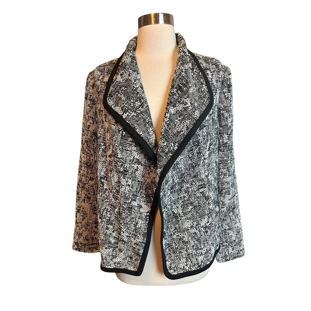 Vince Boucle Jacket Size 14 Black White Drape Front Blazer Woven Knit NEW